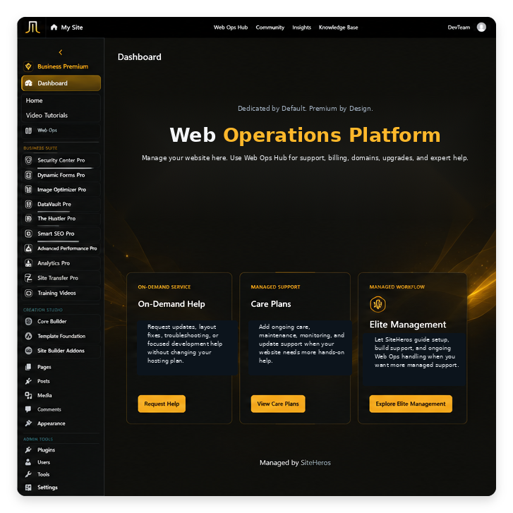 SiteHeros Web Ops Business Premium service illustration.