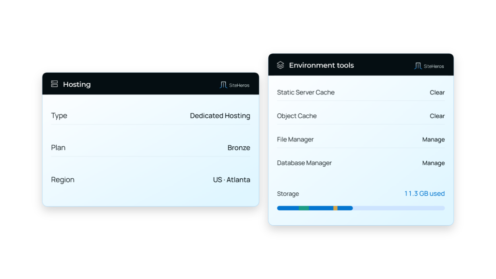 SiteHeros dedicated hosting environment with isolated infrastructure details.