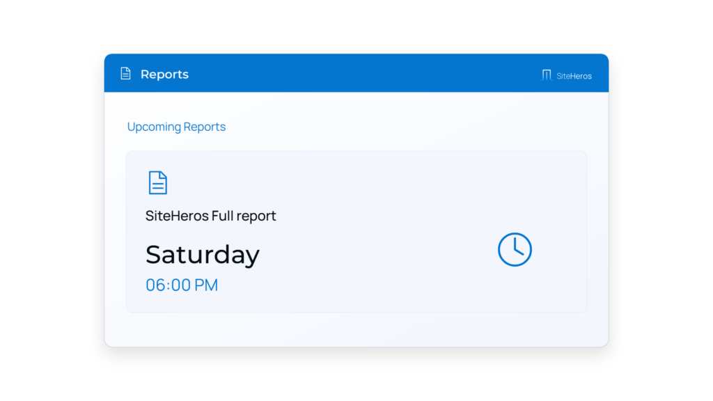 SiteHeros scheduled website reports and recurring reporting controls.